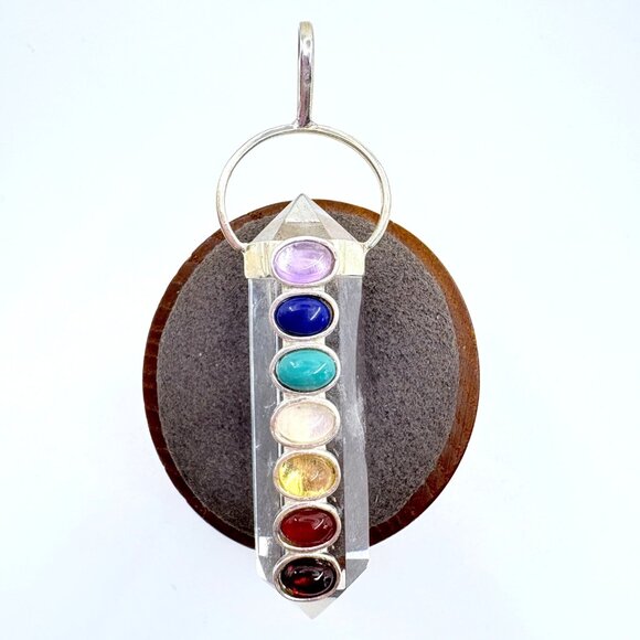 Multi-Gemstone Crystal Pendant VTG Sterling Silver 925 Size 2.75